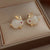 Retro Flower Copper Inlay Zircon Drop Earrings Ear Studs 1 Pair