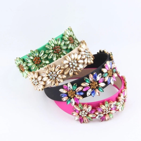 Retro Flower Rhinestone Sponge Hair Band