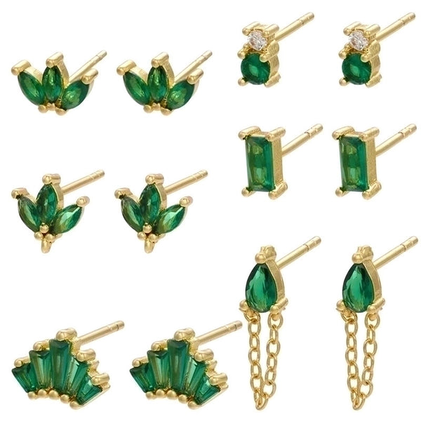 Retro Geometric Green Gemstones Diamond Copper Earrings Wholesale