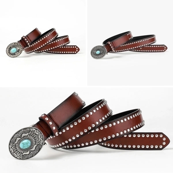 Retro Geometric Pu Leather Inlay Turquoise Unisex Leather Belts