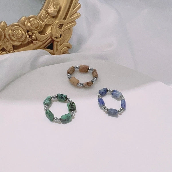 Retro Geometric Stainless Steel Natural Stone Handmade Rings 1 Piece