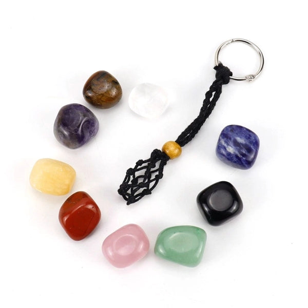 Retro Geometric Stainless Steel Natural Stone Unisex Bag Pendant Keychain