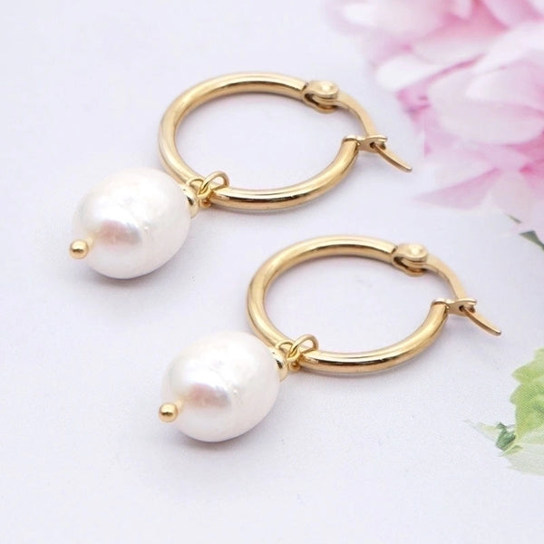 Retro Geometric Stainless Steel Pearl Drop Earrings 1 Pair