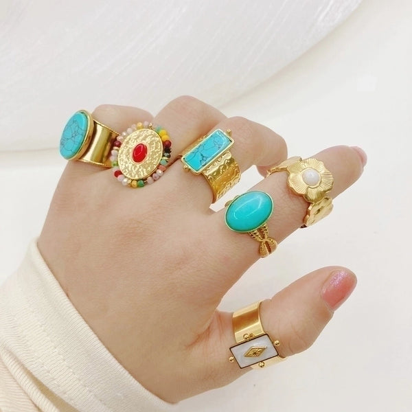 Retro Geometric Stainless Steel Plating Rings 1 Piece