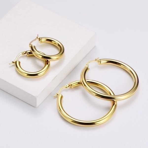 Retro Geometric Titanium Steel Plating Hoop Earrings 1 Pair