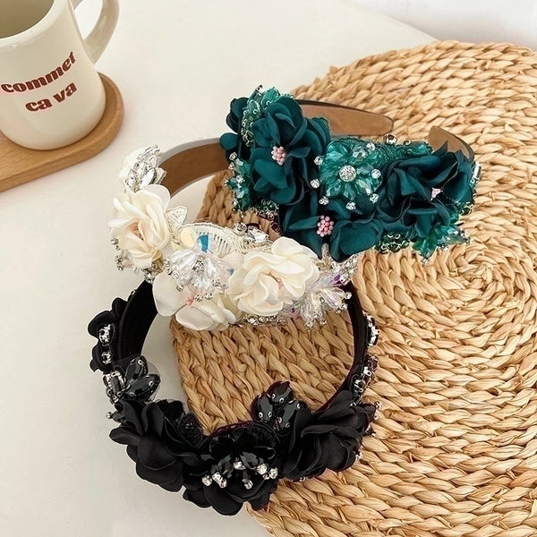 Retro Lady Flower Rhinestone Hair Band