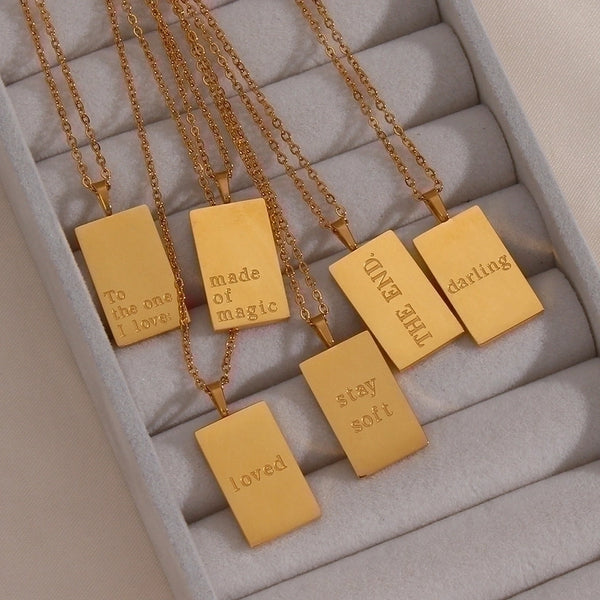 Retro Letter Square Stainless Steel Plating Gold Plated Necklace