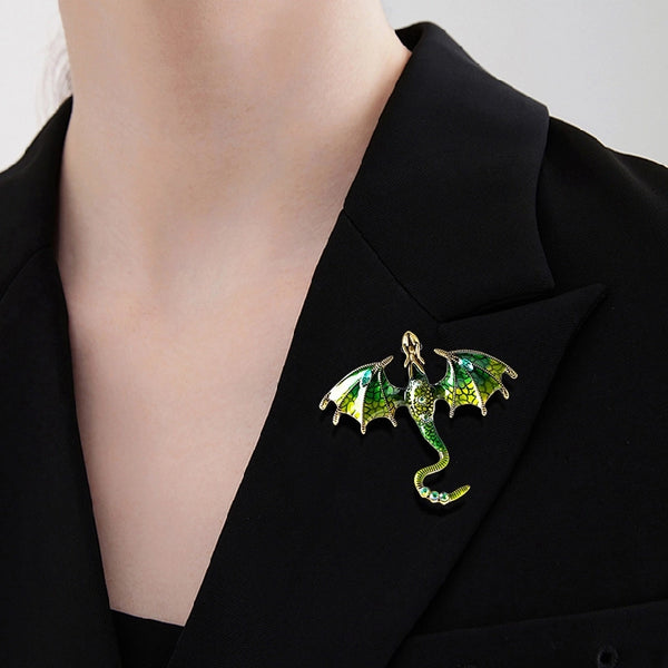 Retro Pin Animal Dragon Alloy Enamel Rhinestones Unisex Brooches