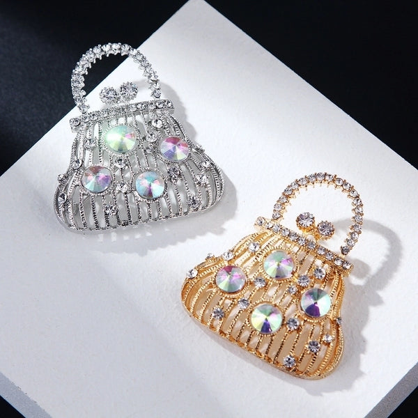 Retro Pin Bag Alloy Hollow Out Inlay Rhinestones Women'S Brooches