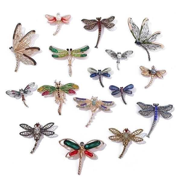 Retro Pin Dragonfly Alloy Enamel Inlay Zircon Women'S Brooches