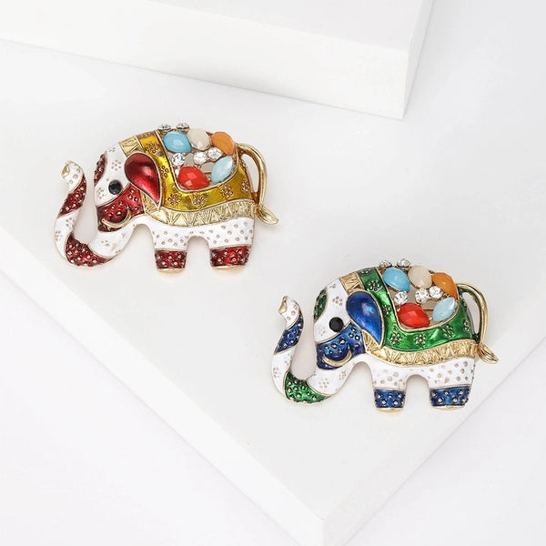 Retro Pin Elephant Alloy Enamel Inlay Rhinestones Women's Brooches