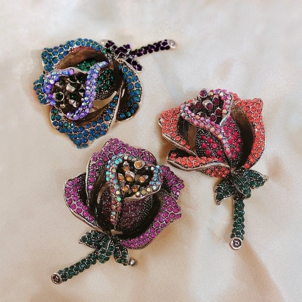 Retro Pin Flower Alloy Plating Inlay Rhinestones Women's Brooches