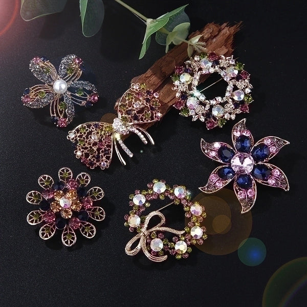 Retro Pin Flower Bow Knot Alloy Inlay Artificial Pearls Rhinestones Women'S Brooches