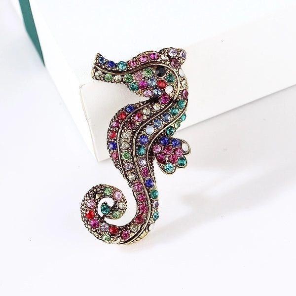 Retro Pin Hippocampus Alloy Plating Inlay Rhinestones Unisex Brooches