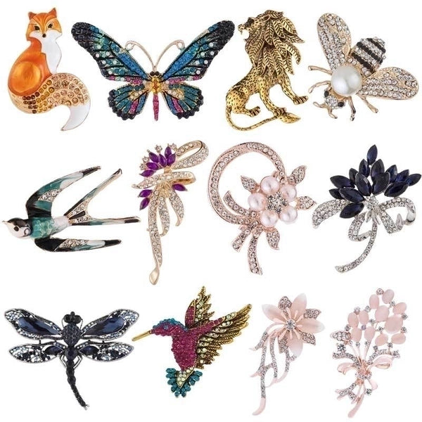 Retro Pin Insect Flower Butterfly Alloy Inlay Artificial Gemstones Women'S Brooches