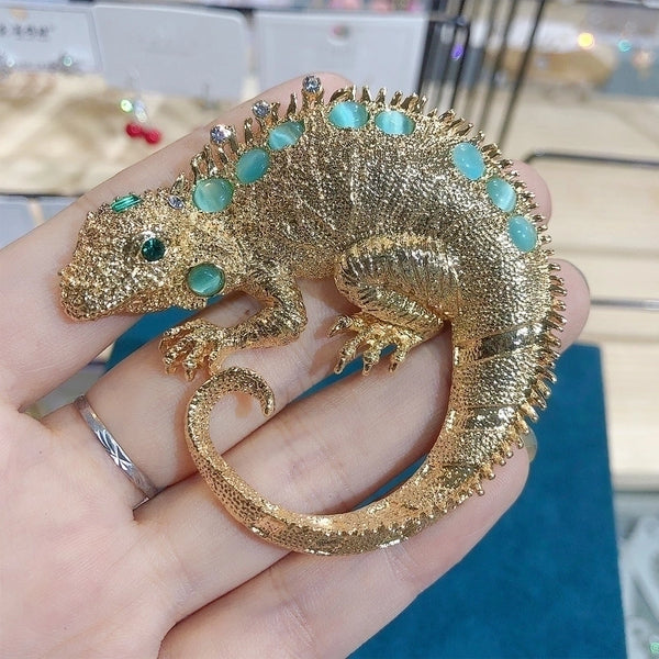 Retro Pin Lizard Alloy Plating Inlay Artificial Gemstones Rhinestones Unisex Brooches