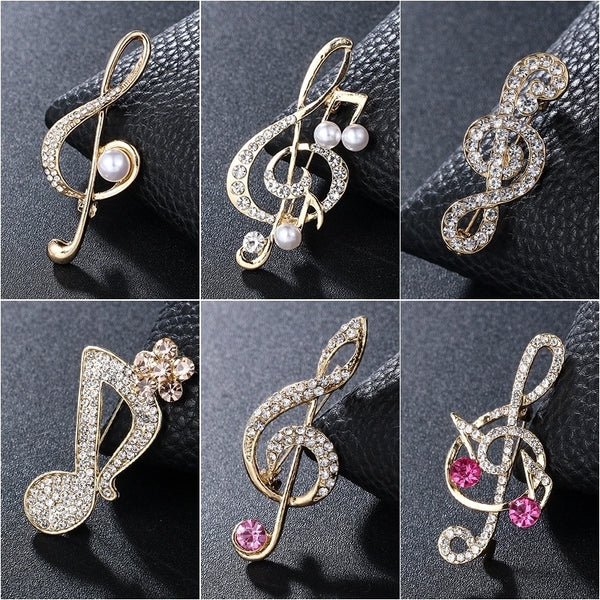 Retro Pin Notes Alloy Inlay Rhinestones Women'S Brooches