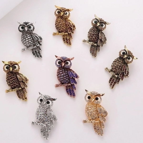 Retro Pin Owl Alloy Plating Zircon Women's Brooches