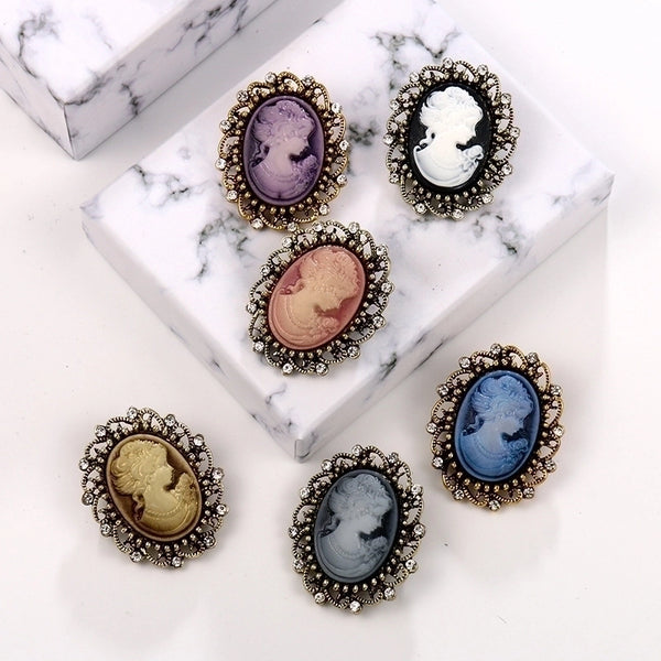 Retro Pin Portrait Oval Alloy Inlay Rhinestones Women'S Brooches