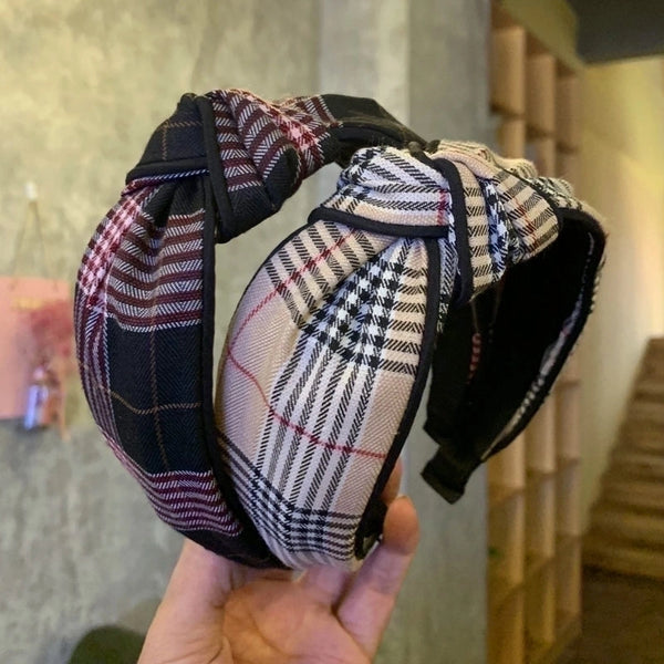 Retro Plaid Cloth Bowknot Hair Band 1 Piece