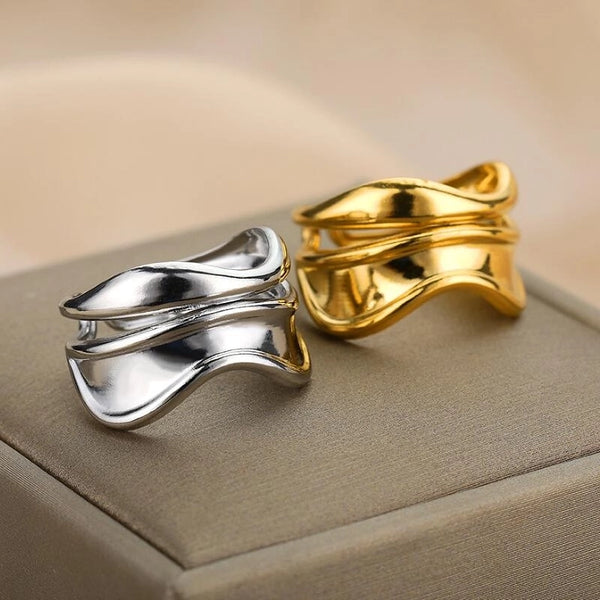 Retro Punk Irregular Stainless Steel Plating 18k Gold Plated Open Rings