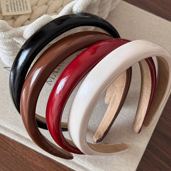 Retro Red PU Leather Headband For Women 2024 New Summer Outwear Versatile Headband Hair Pressing Hairpin Minimalistic Headdress