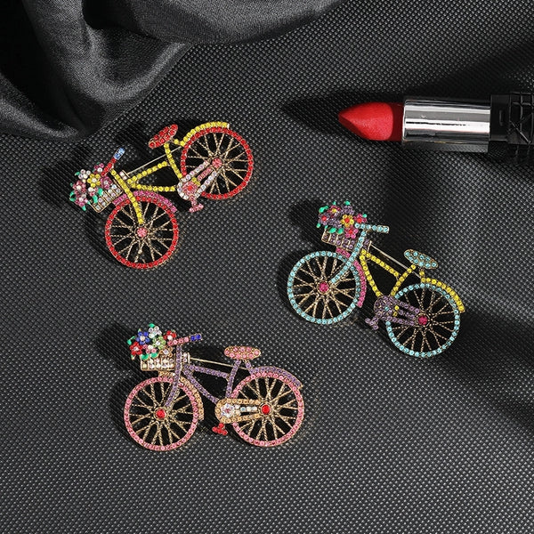 Retro Rhinestone Bicycle Brooch Personality Fashion Men's And Women's Suit Pin Corsage  Wholesale