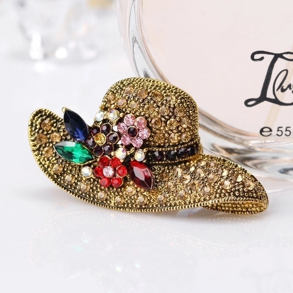 Retro Roman Style Pin Hat Alloy Inlay Rhinestones Women's Brooches