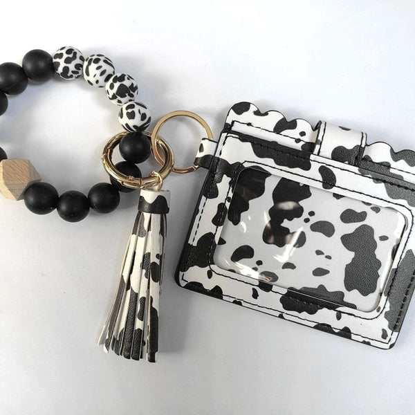 Retro Minimalist Cow Pattern Leopard Pu Leather Silica Gel Women's Bag Pendant Keychain