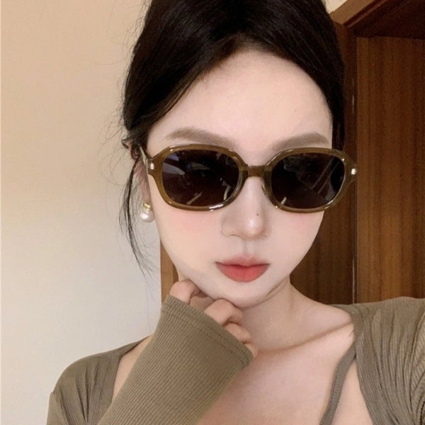 Retro Solid Color Pc Oval Frame Full Frame Women's Sunglasses