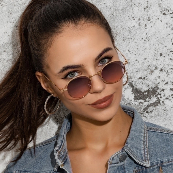 Retro Solid Color Pc Round Frame Full Frame Women's Sunglasses