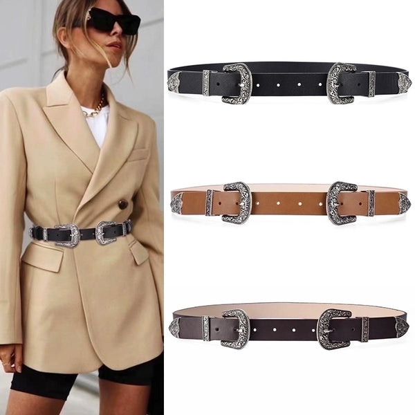 Retro Solid Color Pu Leather Alloy Unisex Leather Belts