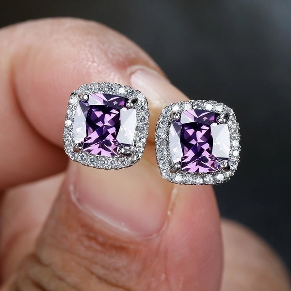 Retro Square Copper Inlay Zircon Ear Studs 1 Pair