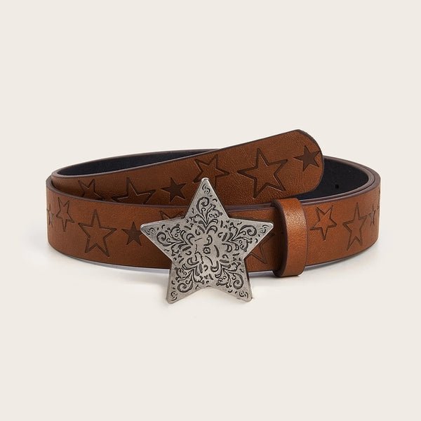 Retro Star Pu Leather Alloy Women's Leather Belts