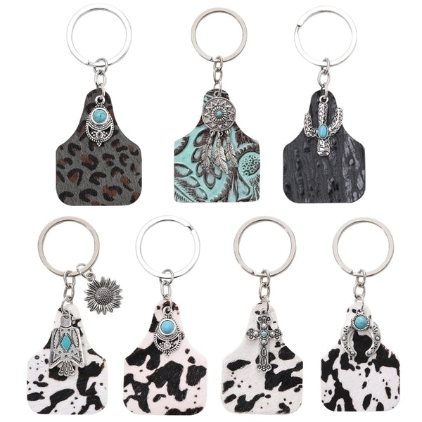 Retro Streetwear Cow Pattern Leather Keychain