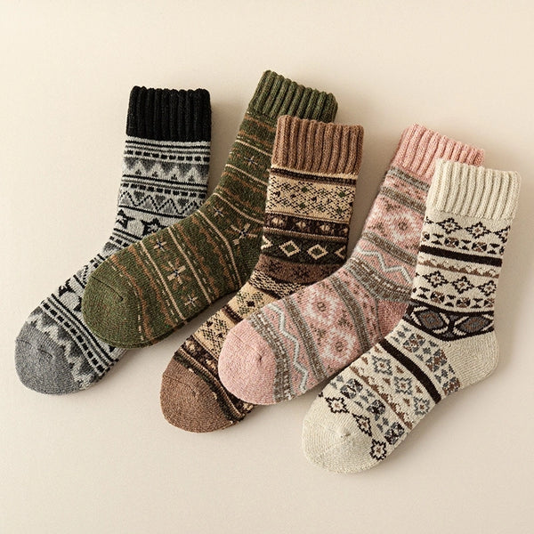 Retro Women's Geometric Wool Crew Socks A Pair