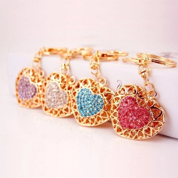 Romantic Heart Shape Alloy Plating Inlay Rhinestones Women's Bag Pendant Keychain