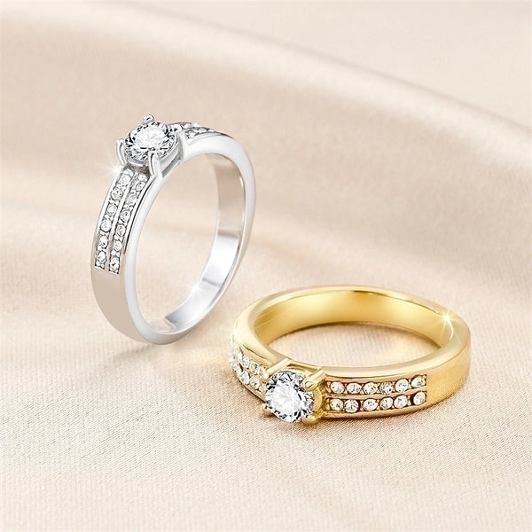 Romantic Shiny Round Titanium Steel Polishing Plating Inlay Zircon Rings