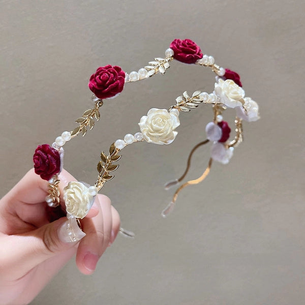 Rose Pearl Headband Summer French Retro High-end Sense Hair Clip Headwear Niche Design Pressure Hair High Cranial Top Hair Accessories