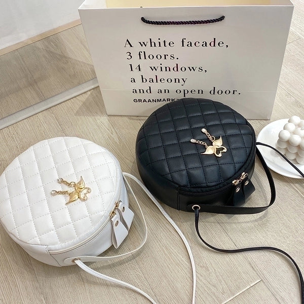 Round Bag Handbag Women's  Diamond Pattern Bag Embroidered Small Bag