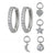 S925 Silver Needle Four Small Pendants Moon Star Cross Bead Hoop Set Earrings