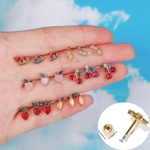 Screw Ball Piercing Fruit Ear Trend Piercing Zircon Non-fading Earrings