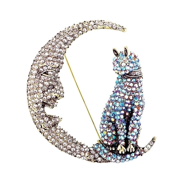 Shiny Pin Moon Cat Alloy Inlay Rhinestones Women's Brooches