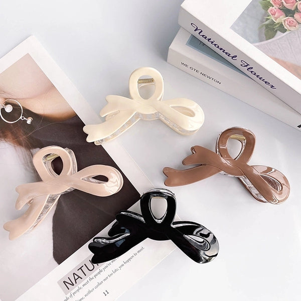 Simple  Bow Letter Grab Clip Design Light Luxury Korean Style Acrylic Large Shark Clip Multi-volume Grab Clip