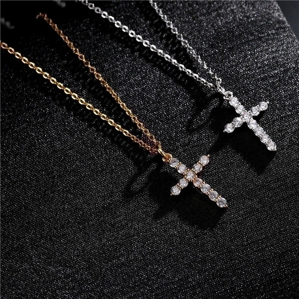 Simple Cross Pendant Preserving Electroplated Copper Micro-inlaid Zircon Necklace