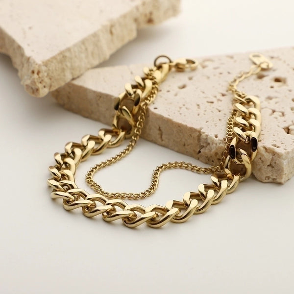 Simple Double Layer Stainless Steel Chain Bracelet