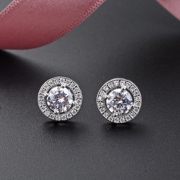 Simple Geometric Round Zircon S925 Silver Earrings Wholesale