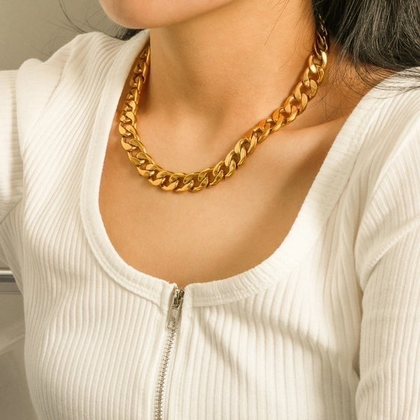 Simple Large 18k Gold-plated Stainless Steel Necklace