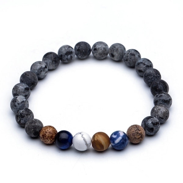 Simple Natural Stone Transparent Stripes Round Bead Bracelet