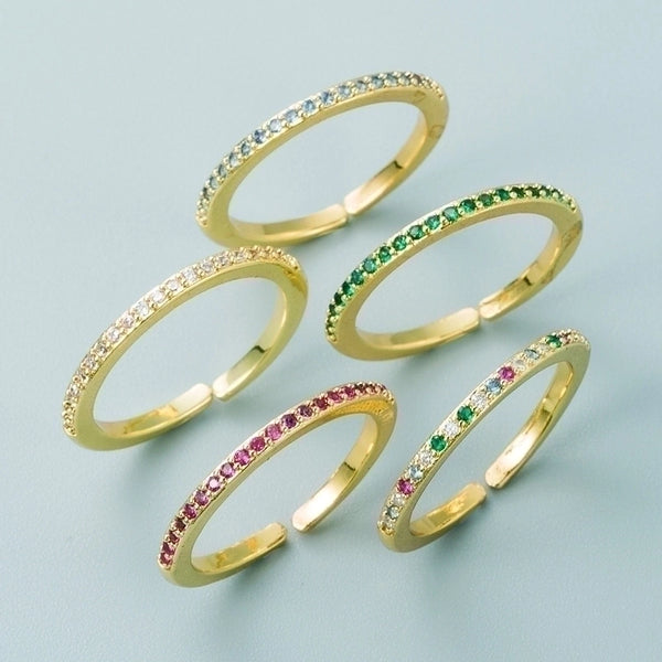 Simple Popular Color Micro-inlaid Zircon Copper Ring Wholesale